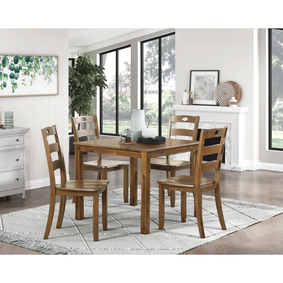 Transitional Walnut Dining Set with Keyhole Detail