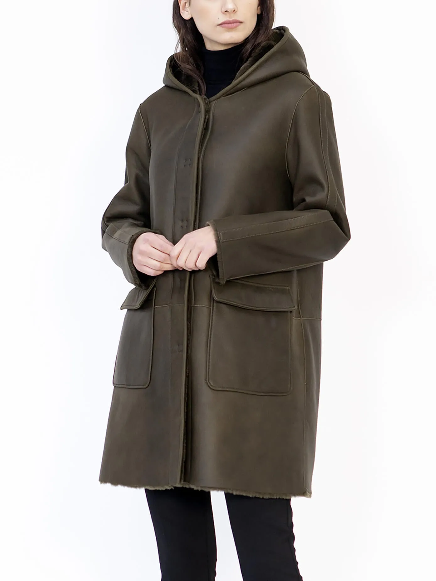 Vera Reversible Hooded Italian Merino Shearling Sheepskin Jacket