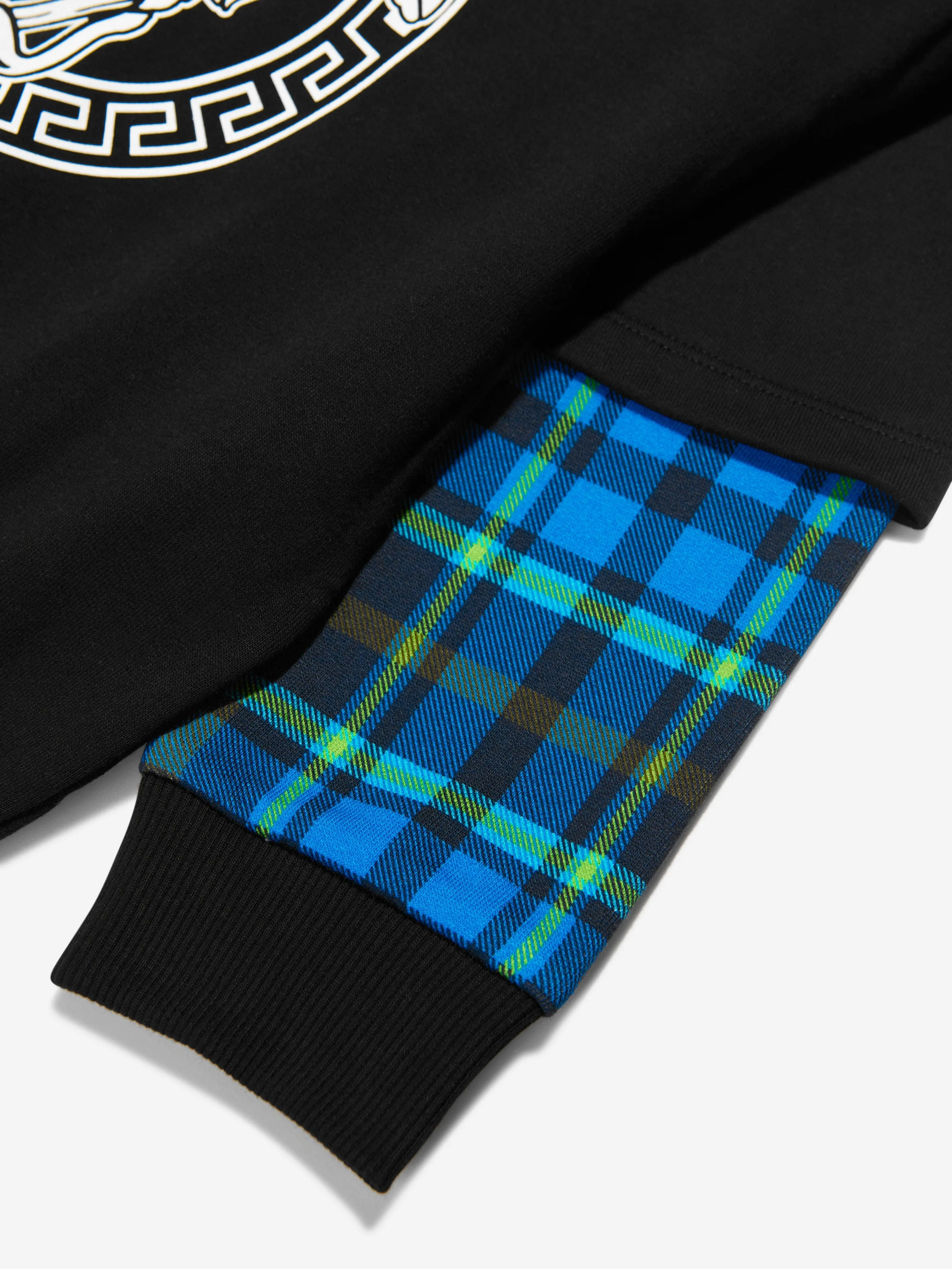 Versace Boys Tartan Sleeve Sweatshirt in Black