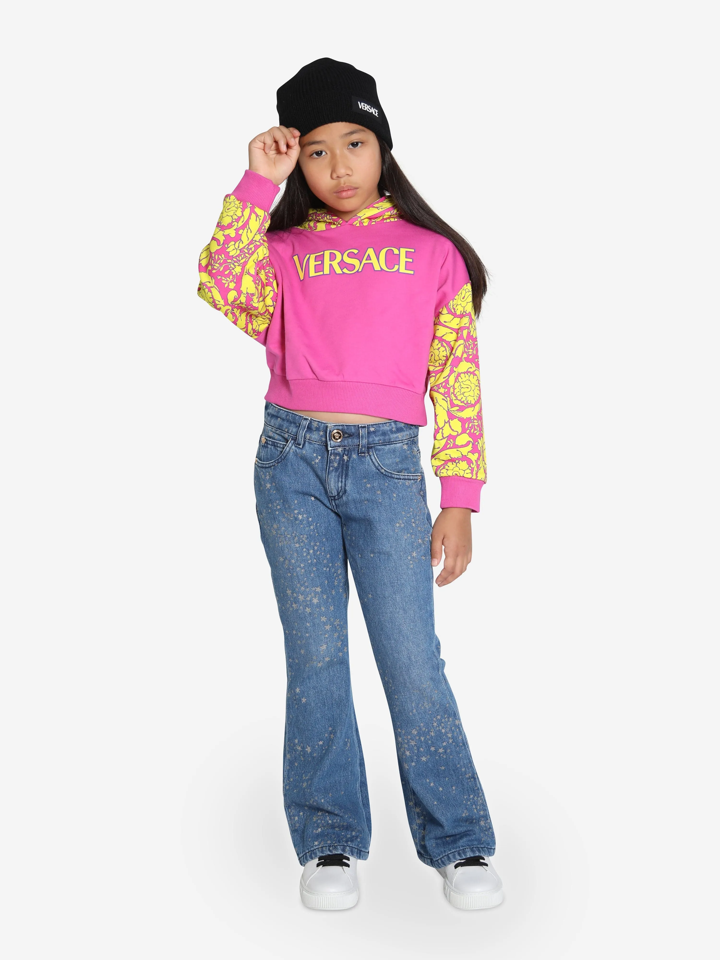 Versace Girls Barocco Logo Hoodie in Pink