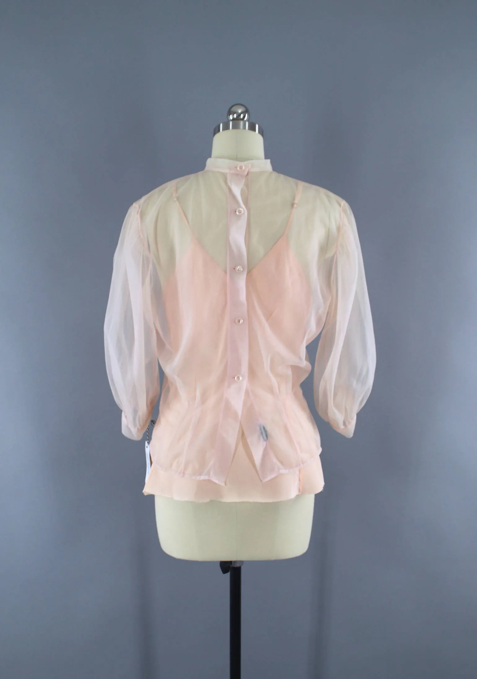 Vintage 1950s Pastel Pink Chiffon Peplum Blouse