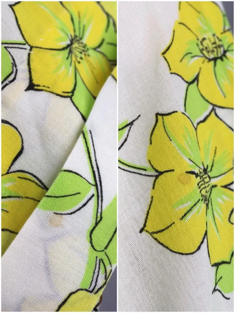 Vintage Yellow Floral Print Blouse