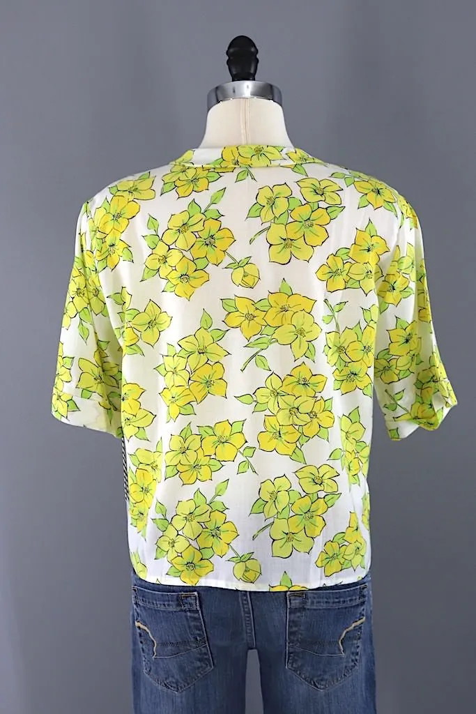 Vintage Yellow Floral Print Blouse