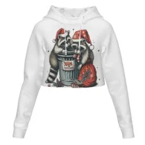 Women's All Over Print Cropped Hoodie Racoon Christmas Hooded hoodie