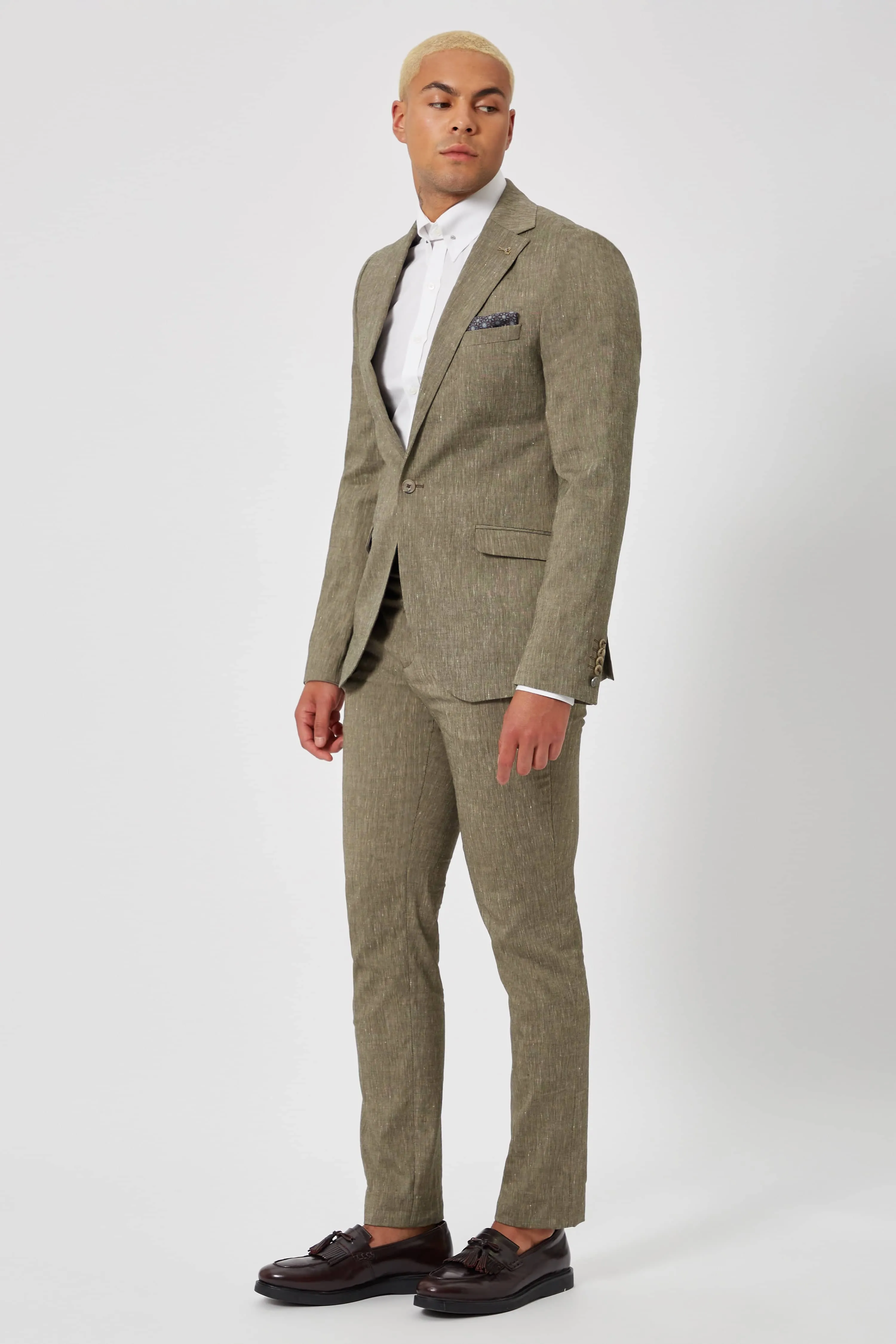 Wooten Slim Fit Khaki Linen Trousers - ARCHIVE