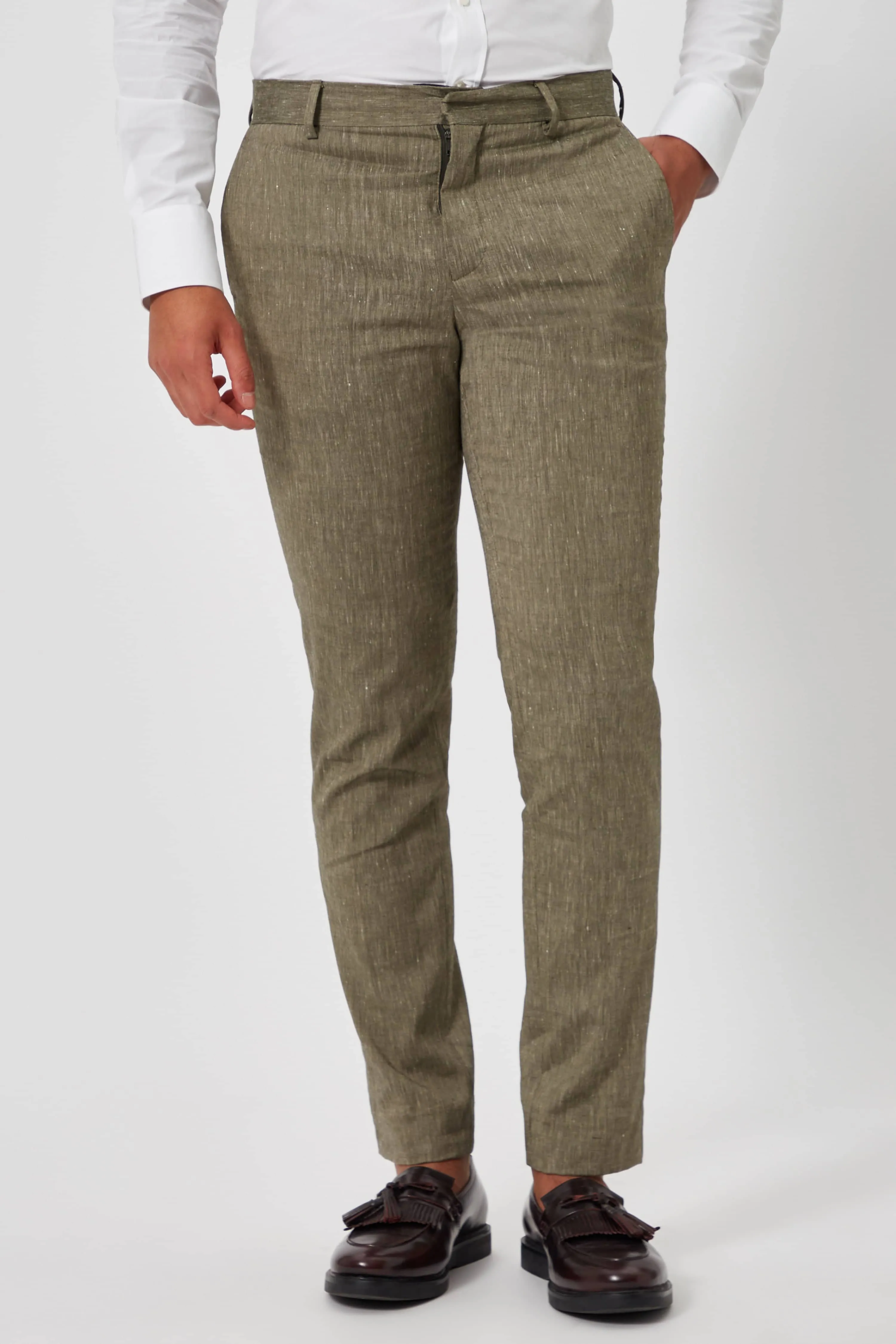 Wooten Slim Fit Khaki Linen Trousers - ARCHIVE