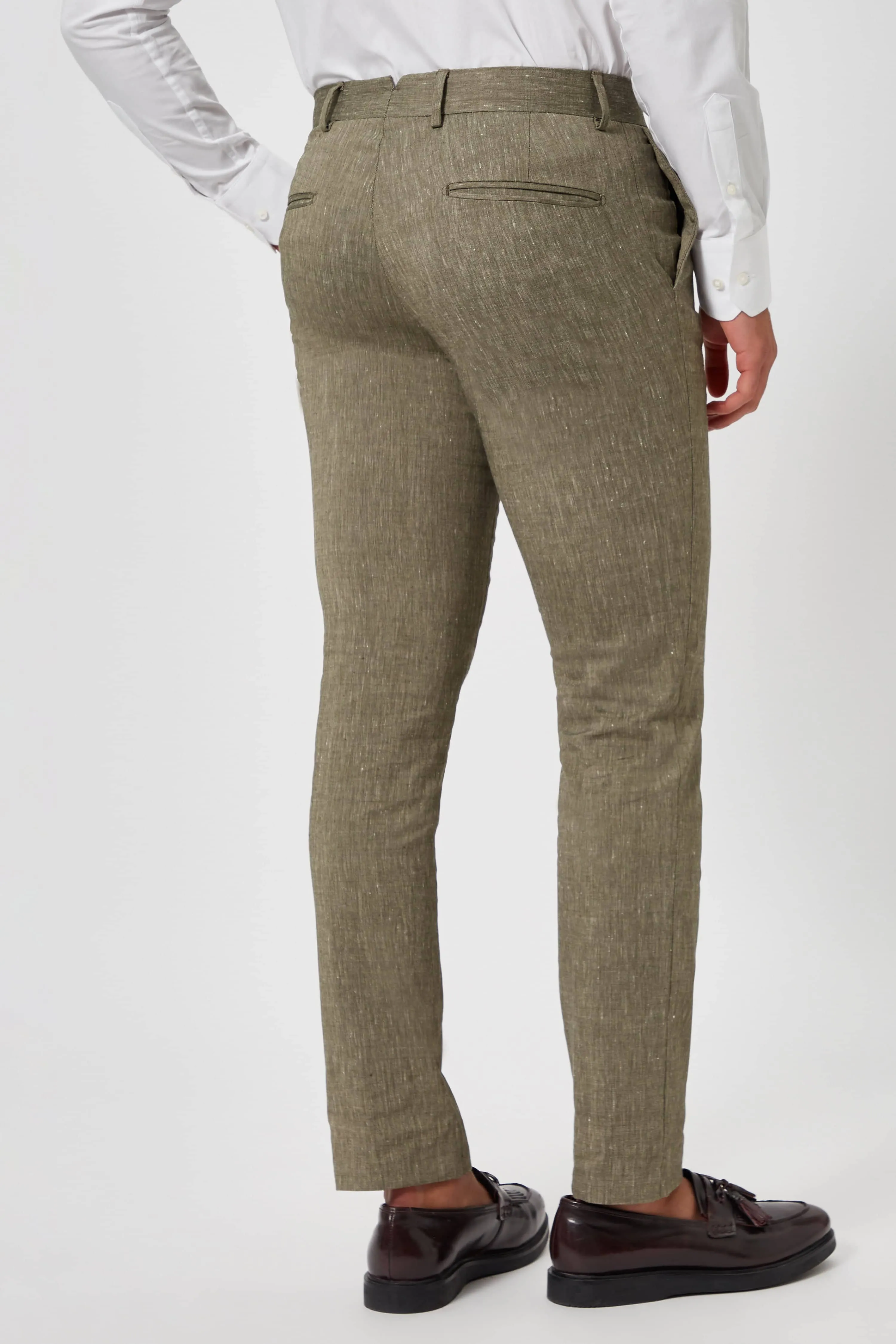 Wooten Slim Fit Khaki Linen Trousers - ARCHIVE